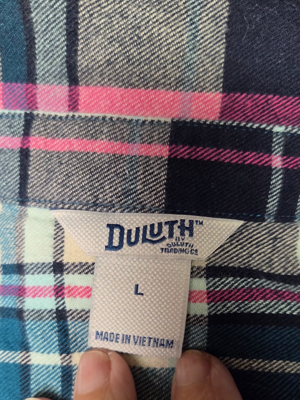 Duluth Trading Co Teal, Navy & Pink Plaid Button-Front Shirt - Picture 4 of 4